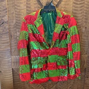 Festive Red and Green Sequin Blazer